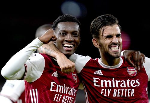 Arsenal striker Joe Willock celebrates.