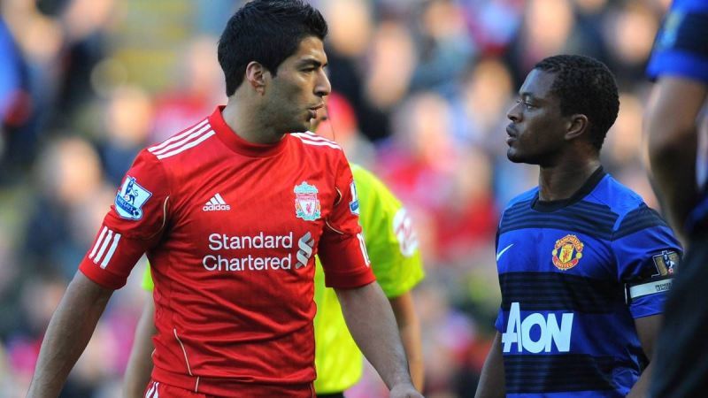 Luis Suarez was involved in a controversial incident involving Manchester United&#039;s Patrice Evra.