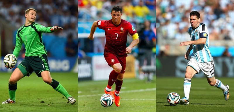 Messi and Neuer on the podium joined Ronaldo