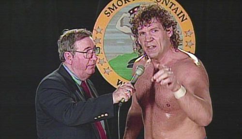 Tracy Smothers cutting a promo in Jim Cornette's Smokey Mountain Wrestling