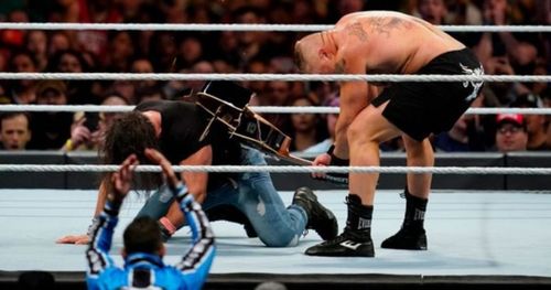 Brock Lesnar and Elias during the Royal Rumble match.