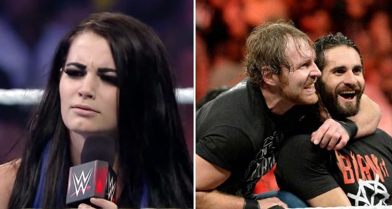 Paige, Seth Rollins, and Jon Moxley