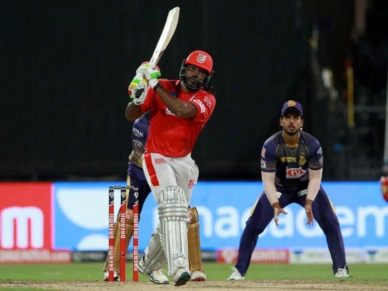 Chris Gayle smashes a six against KKR