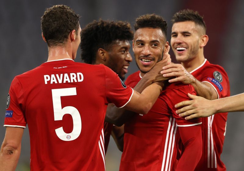 Bayern Munich celebrate Tolisso&#039;s sumptuous strike which extended their second-half advantage against Atletico