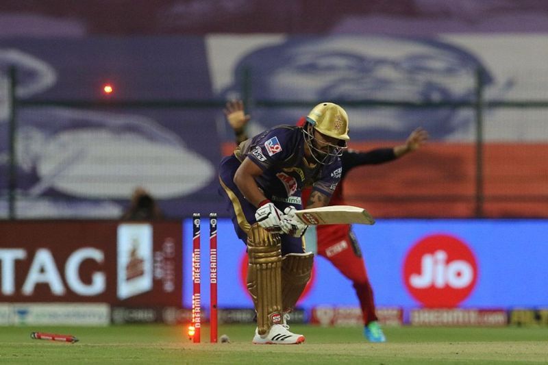 Nitish Rana was comprehensively beaten by a Siraj inswinger. [PC: iplt20.com]