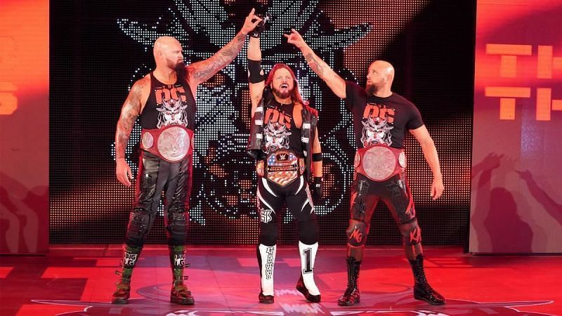 Luke Gallows (left), AJ Styles (center), and Karl Anderson (right)