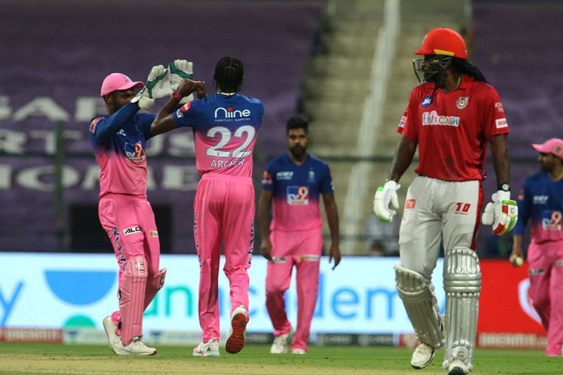 Chris Gayle lost his wicket on 99 in the IPL 2020 match between the Kings XI Punjab and the Rajasthan Royals. (Image Credits: IPLT20.com)