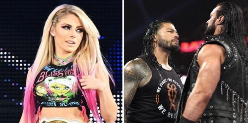 Alexa Bliss, Roman Reigns, and Drew McIntyre