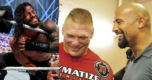 Roman Reigns, Brock Lesnar and The Rock.