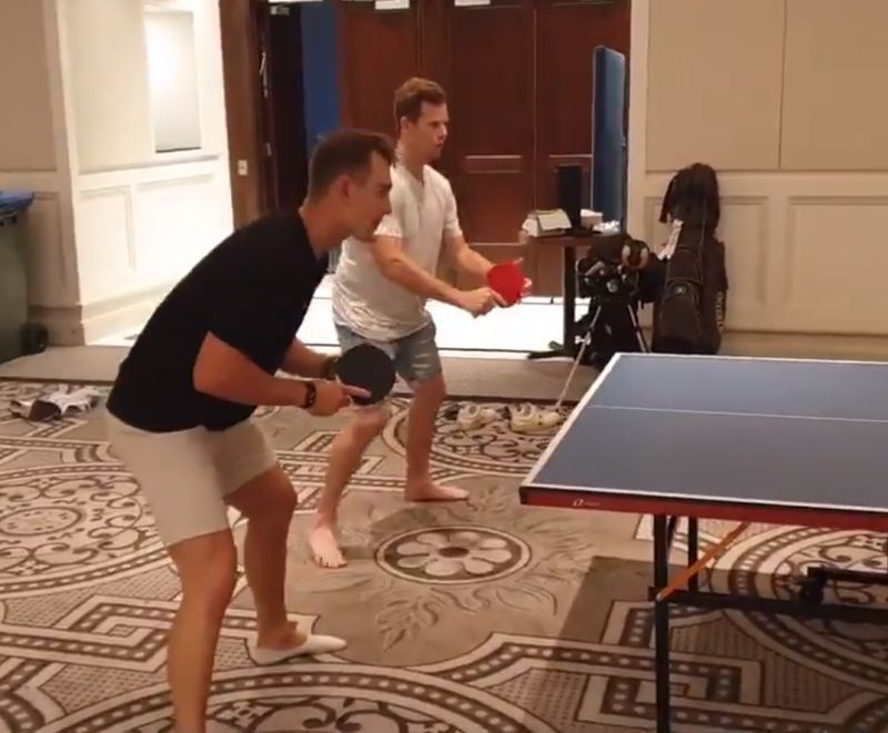 Steve Smith and Marnus Labuschagne playing table tennis. Pic: Cricket Australia/ Twitter