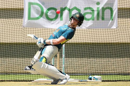 Steve Smith practising against a short delivery.