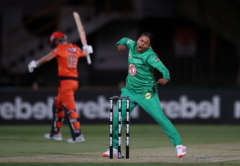 Alana King celebrates after picking up a wicket.