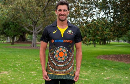 Mitchell Starc in the Indigenous jersey which will be worn during T20I against India [courtesy: cricket.com.au] 