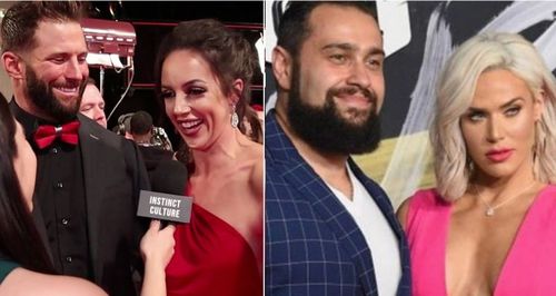 Zack Ryder and Chelsea Green (left); Rusev and Lana (right