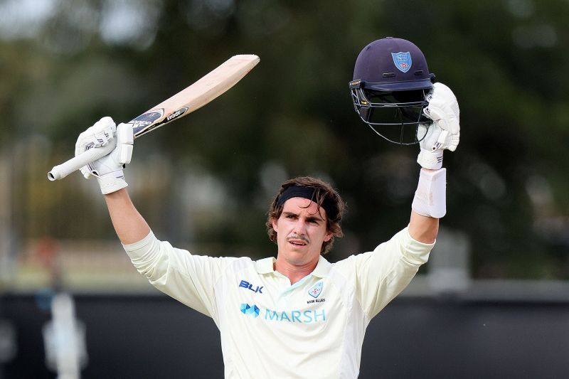 Sean Abbott celebrates a century in the Sheffield Shield