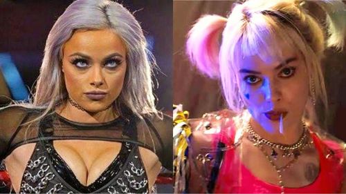 Liv Morgan (left) and Margot Robbie as Harley Quinn (right)