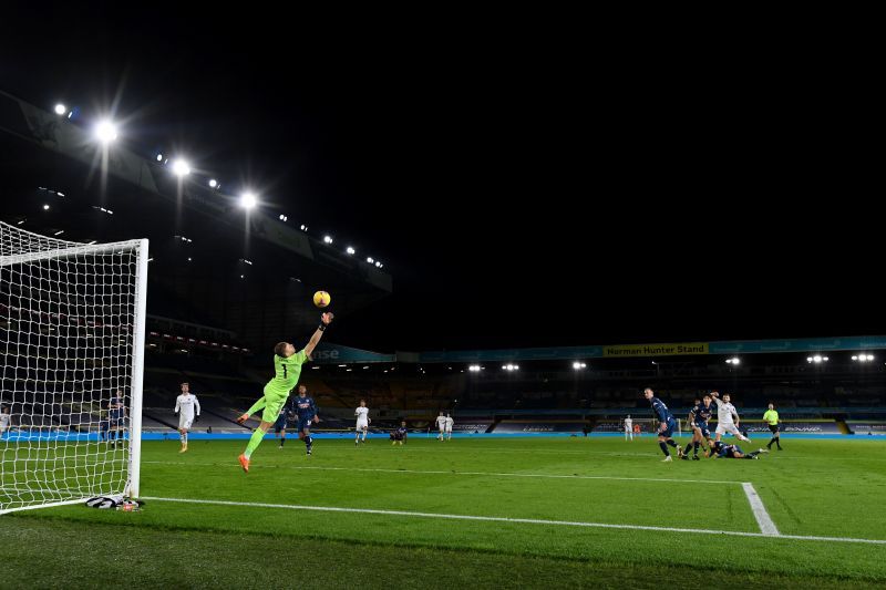 Bernd Leno makes an acrobatic save.