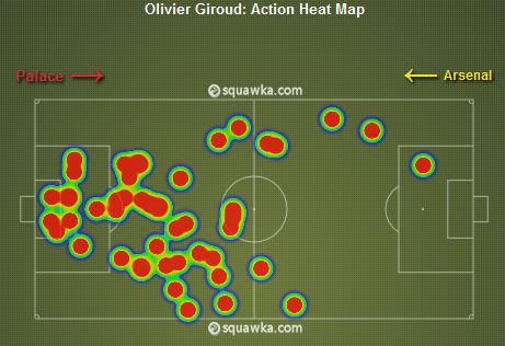 Olivier Giroud Heat Map v Palace