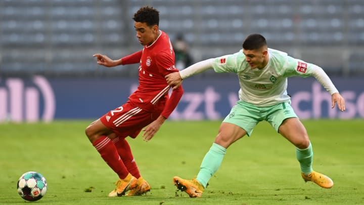Jamal Musiala (left) impressed on his first start for Bayern Munich this season.