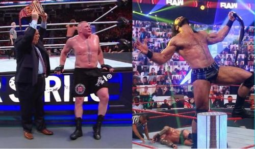 Brock Lesnar (left) almost faced AJ Styles twice at Survivor Series. Whereas, Drew McIntyre was a last-minute entry into this year's PPV