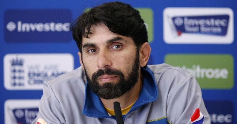 A beleagured Misbah ul-Haq looks on.