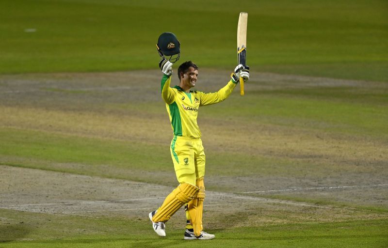 Alex Carey celebrates a hundred against England.