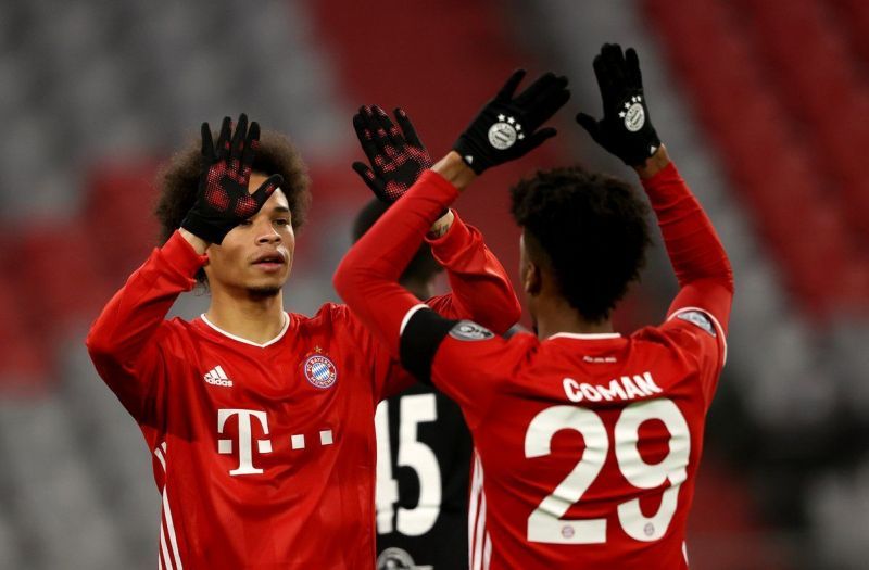 Leroy Sane (left) came off the bench to score Bayern Munich&#039;s third.