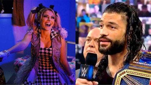 Alexa Bliss (left) and Roman Reigns (right)