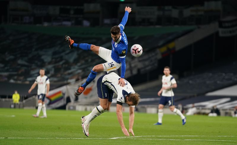 Adam Lallana fouled Harry Kane for Tottenham&#039;s penalty.