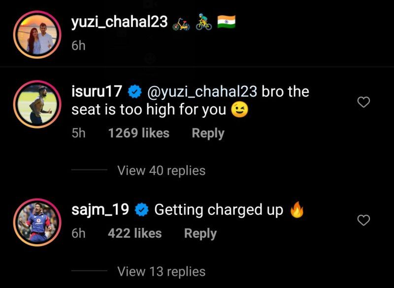 Sajid Mahmood also left a comment on Yuzvendra Chahal's recent Instagram post.