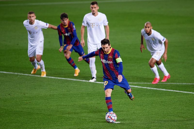 Lionel Messi takes a penalty