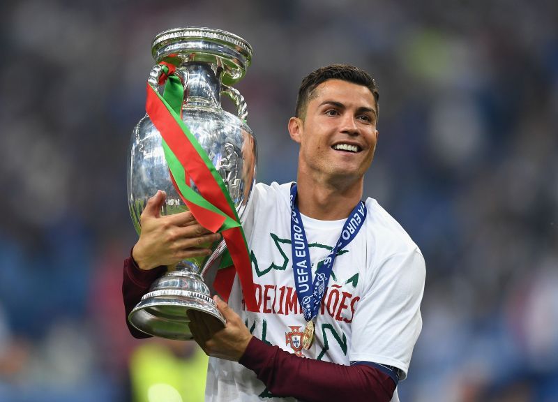 Cristiano Ronaldo celebrating after winning the UEFA Euro 2016