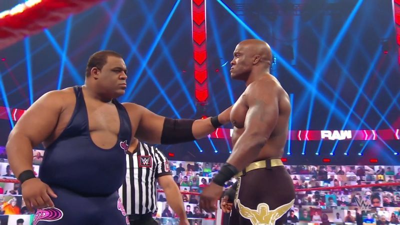 Keith Lee defeated Bobby Lashley via disqualification tonight on WWE RAW after MVP interfered.