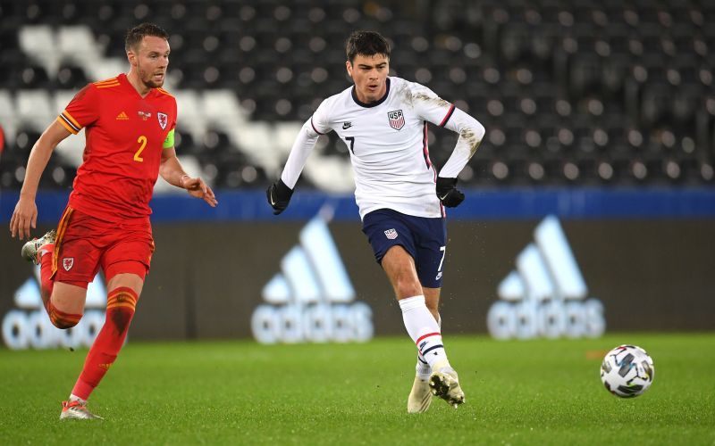 Giovanni Reyna in action against Wales last week, the day before he turned 18.