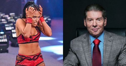 Zelina Vega and Vince McMahon.