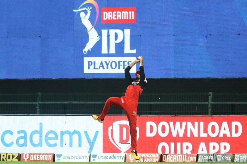 Padikkal couldn't quite hang on to a tough chance on the boundary [PC: iplt20.com]