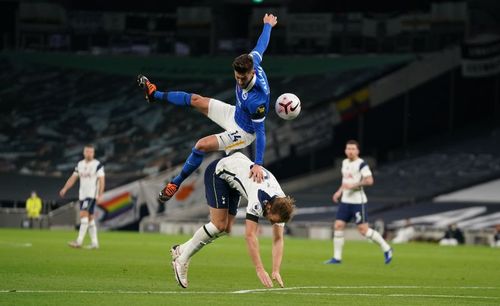 Harry Kane won and converted a penalty against Brighton.