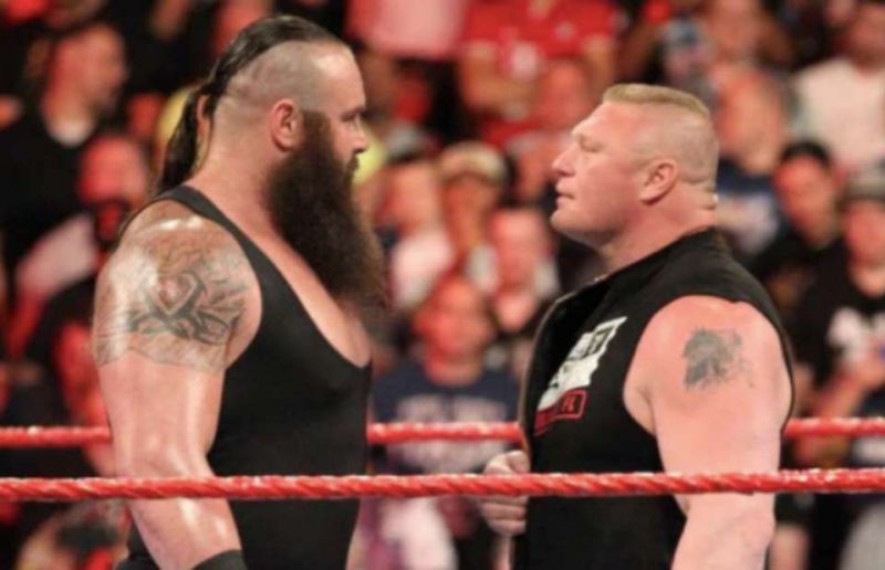 Brock Lesnar and Braun Strowman face off in the WWE ring