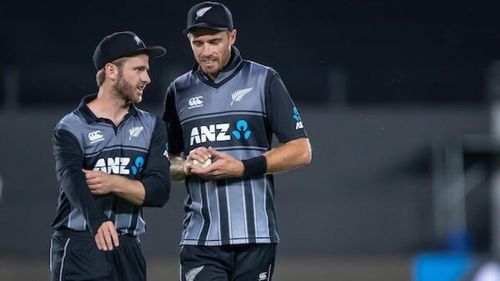 Tim Southee(R) will lead the T20I squad for the first two matches in Kane Williamson's(L) absence.