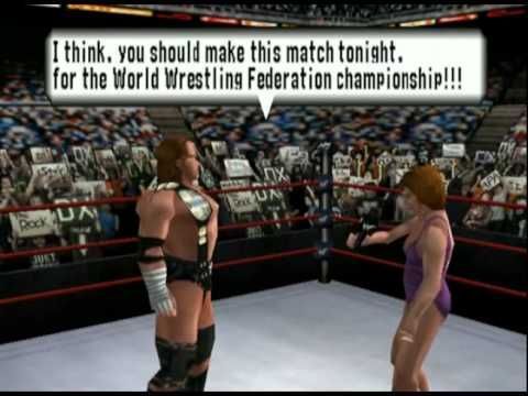 Mae Young challenging Triple H for the WWE Championship in No Mercy career mode