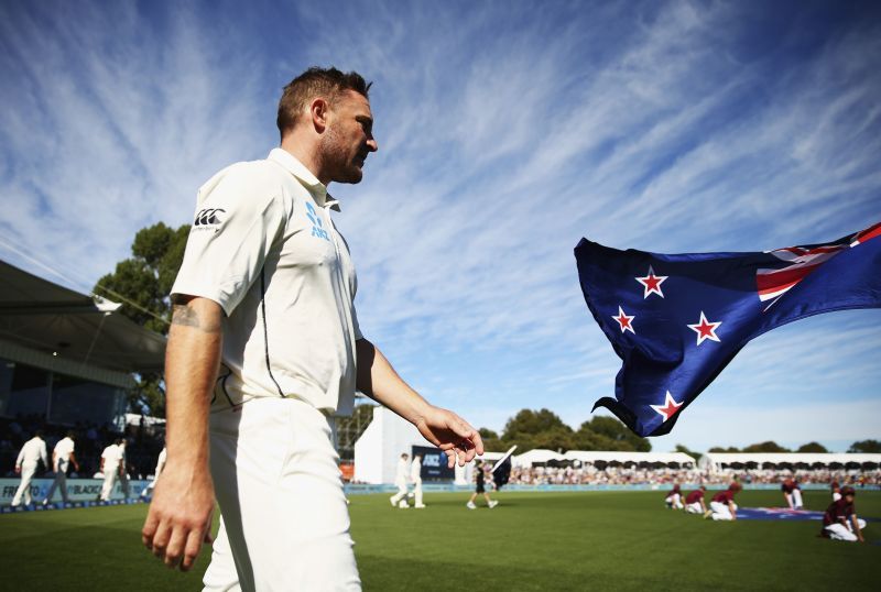 Brendon McCullum walking out for his final Test in 2016