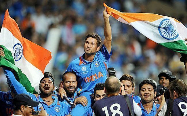 Sachin Tendulkar after winning the 2011 World Cup