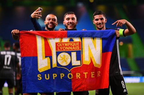 Lyon stars Mephis Depay (L), Rayan Cherki (C) and Houssem Aouar (R)