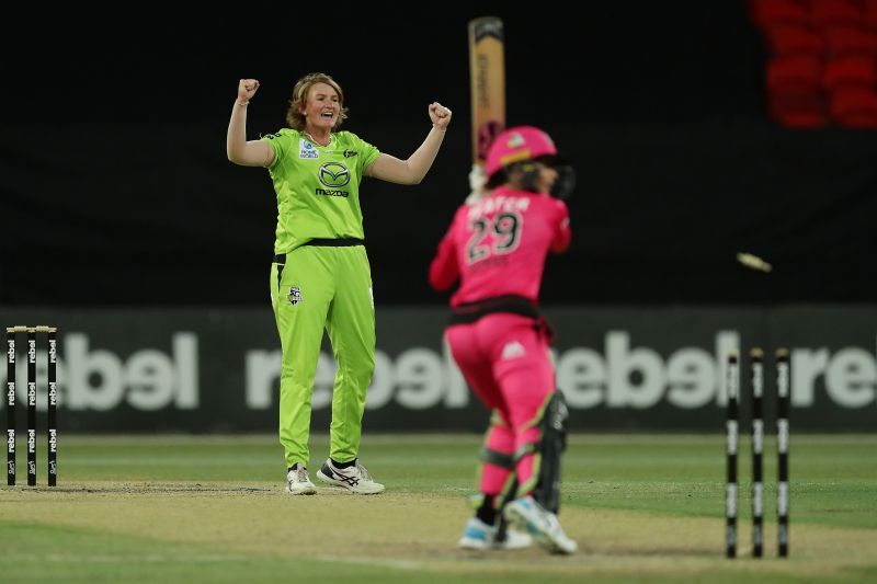 Sammy Jo-Johnson celebrates after picking up a wicket.