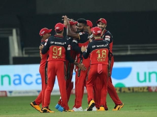 RCB players celebrate during their IPL game 