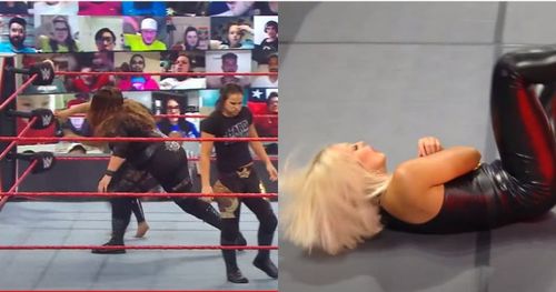 Nia Jax threw Mandy Rose out of the ring.