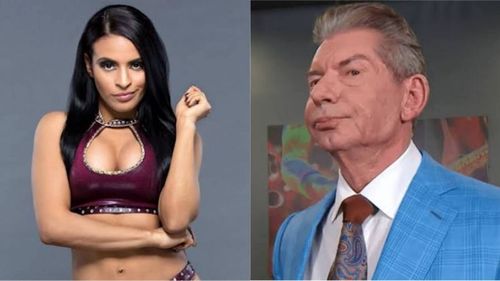 Zelina Vega (left) and Vince McMahon (right)