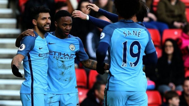 Sergio Aguero, Raheem Sterling and Leroy Sane