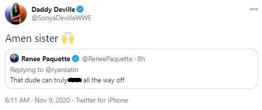 Deville's response to Renee Young's comment