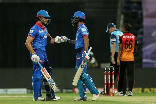 Marcus Stoinis and Shikhar Dhawan have provided the Delhi Capitals with a solid start in IPL 2020 Qualifier 2 (Image Credits: IPLT20.com)